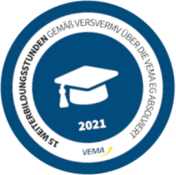 Siegel 2021: 15 Weiterbildungsstunden gemäß VersVermV über die VEMA EG absolviert