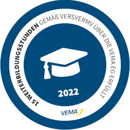Siegel 2022: 15 Weiterbildungsstunden gemäß VersVermV über die VEMA EG erfüllt